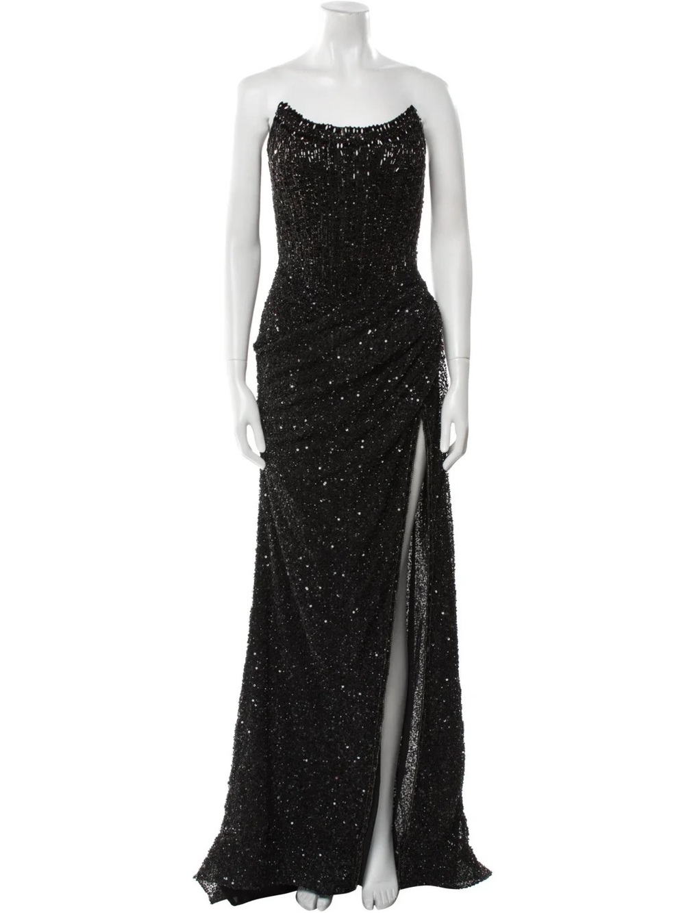 Black Sequin Strapless Evening Gown
